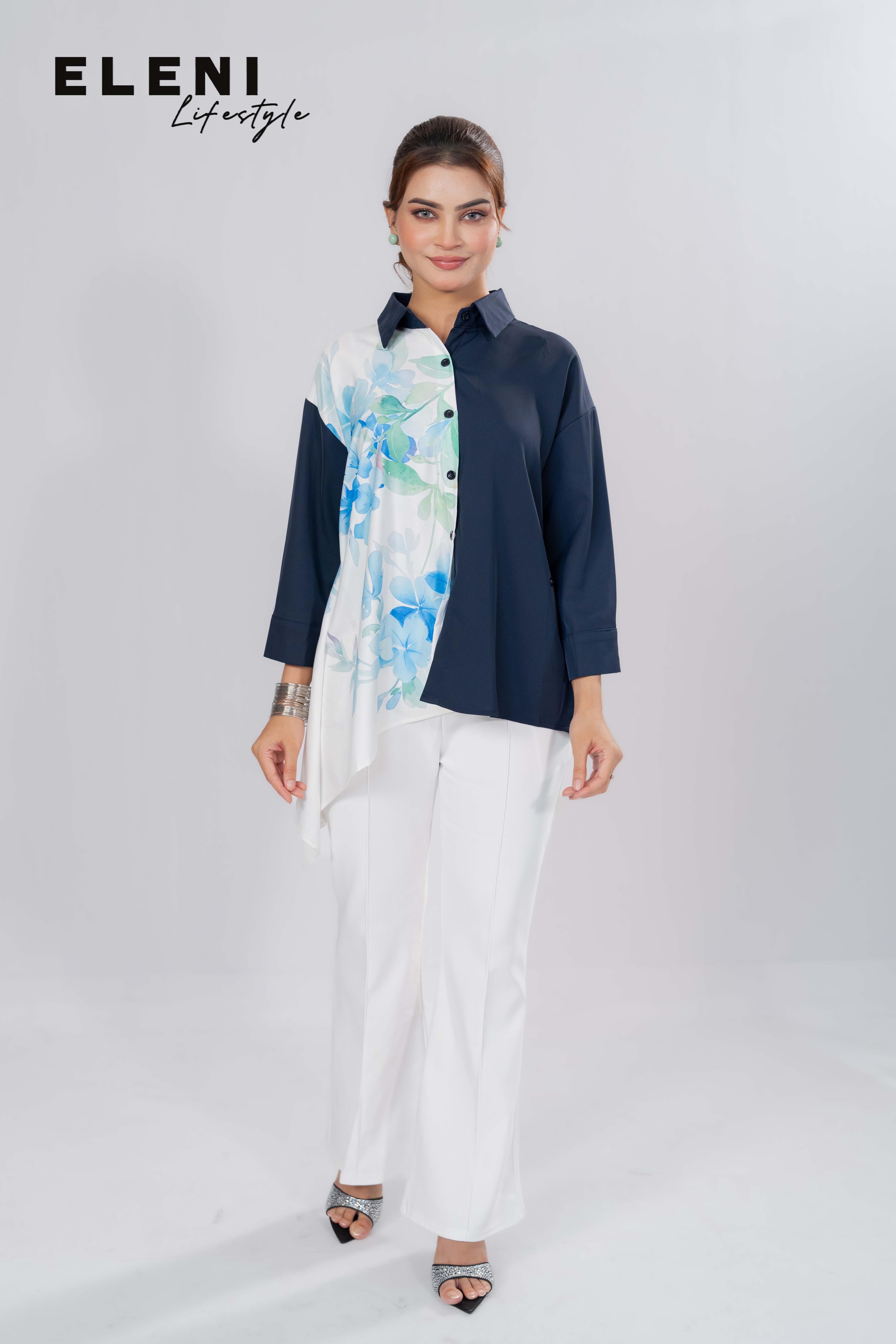 Botanical Floral Scarf Shirt