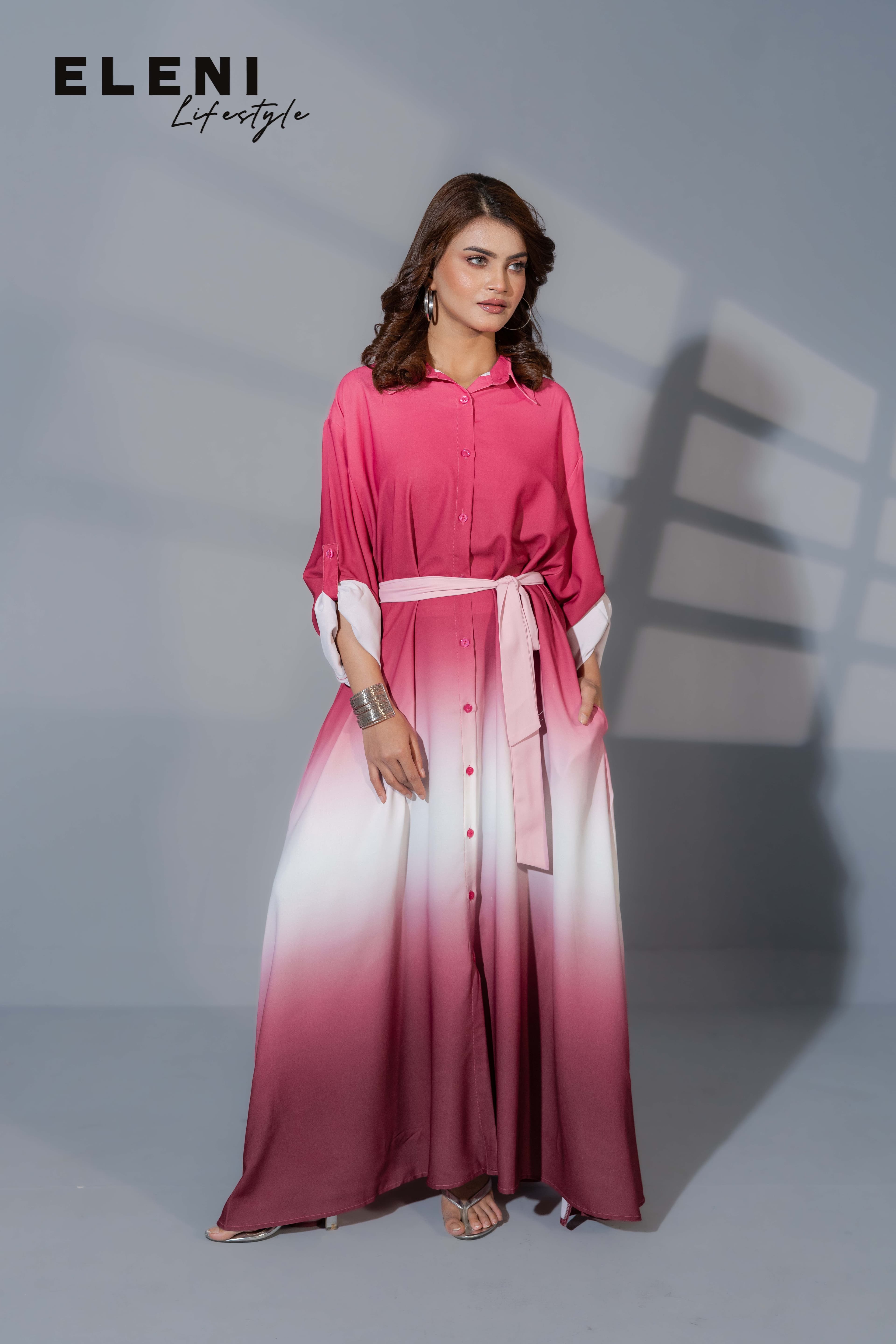 Berry Blush Ombre Midi Shirt Dress