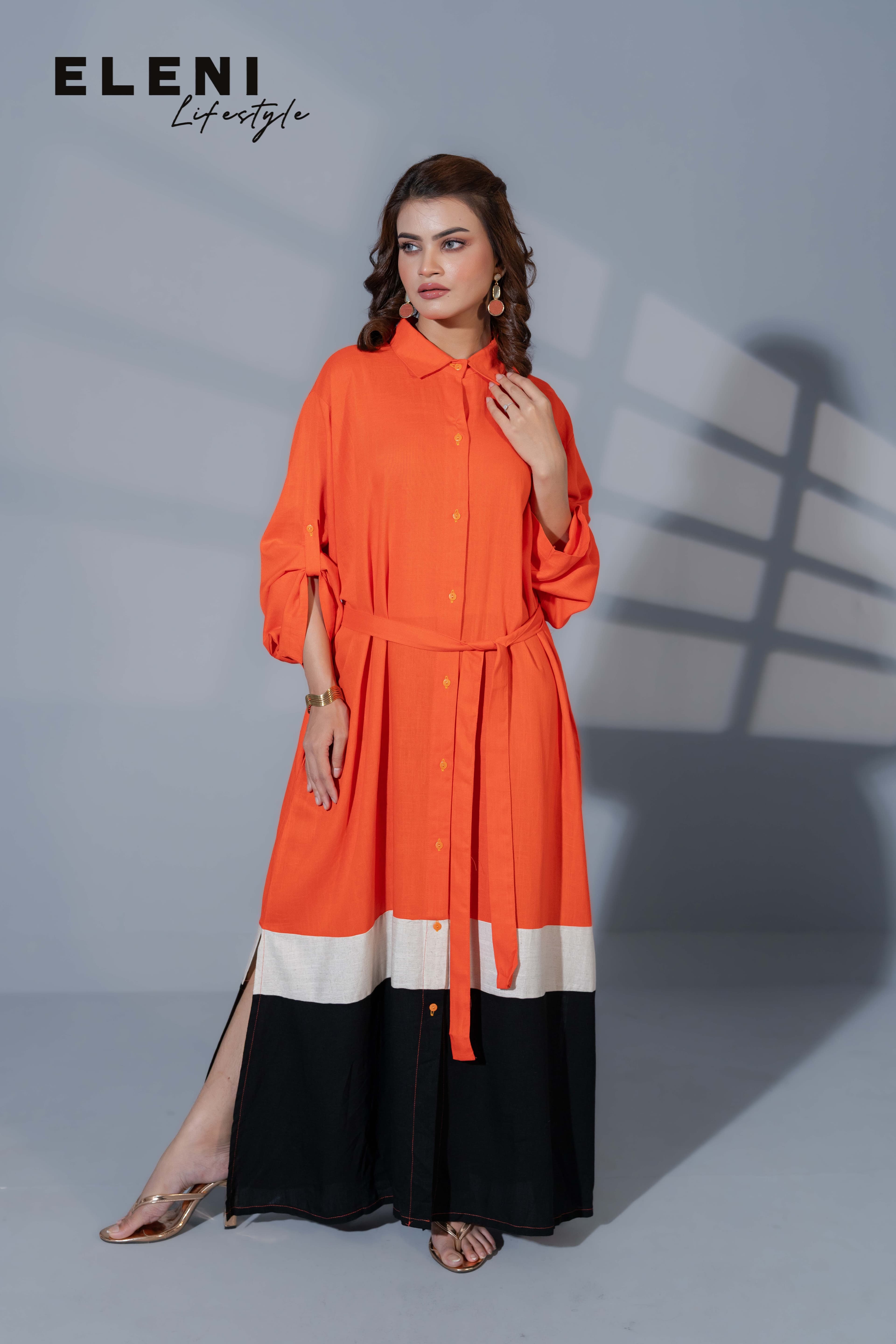 Horizon Color-Block Midi Shirt Dress